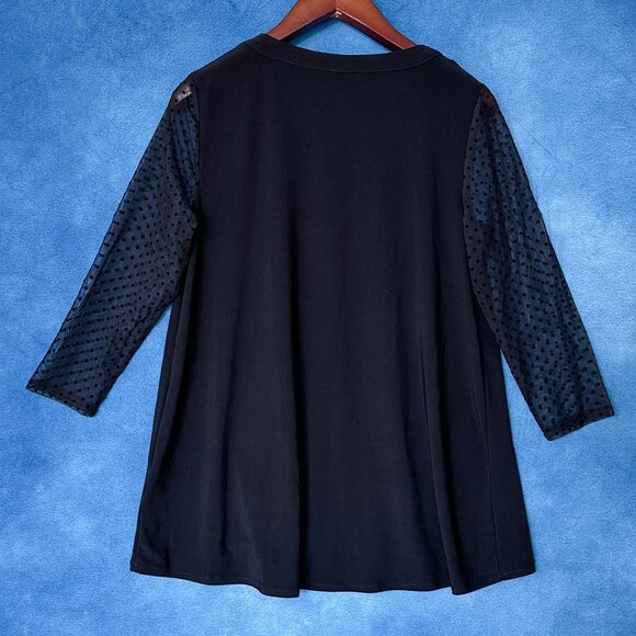 Anne Klein Blouse, Black Sheer-Sleeved, Large - Picture 2 of 4